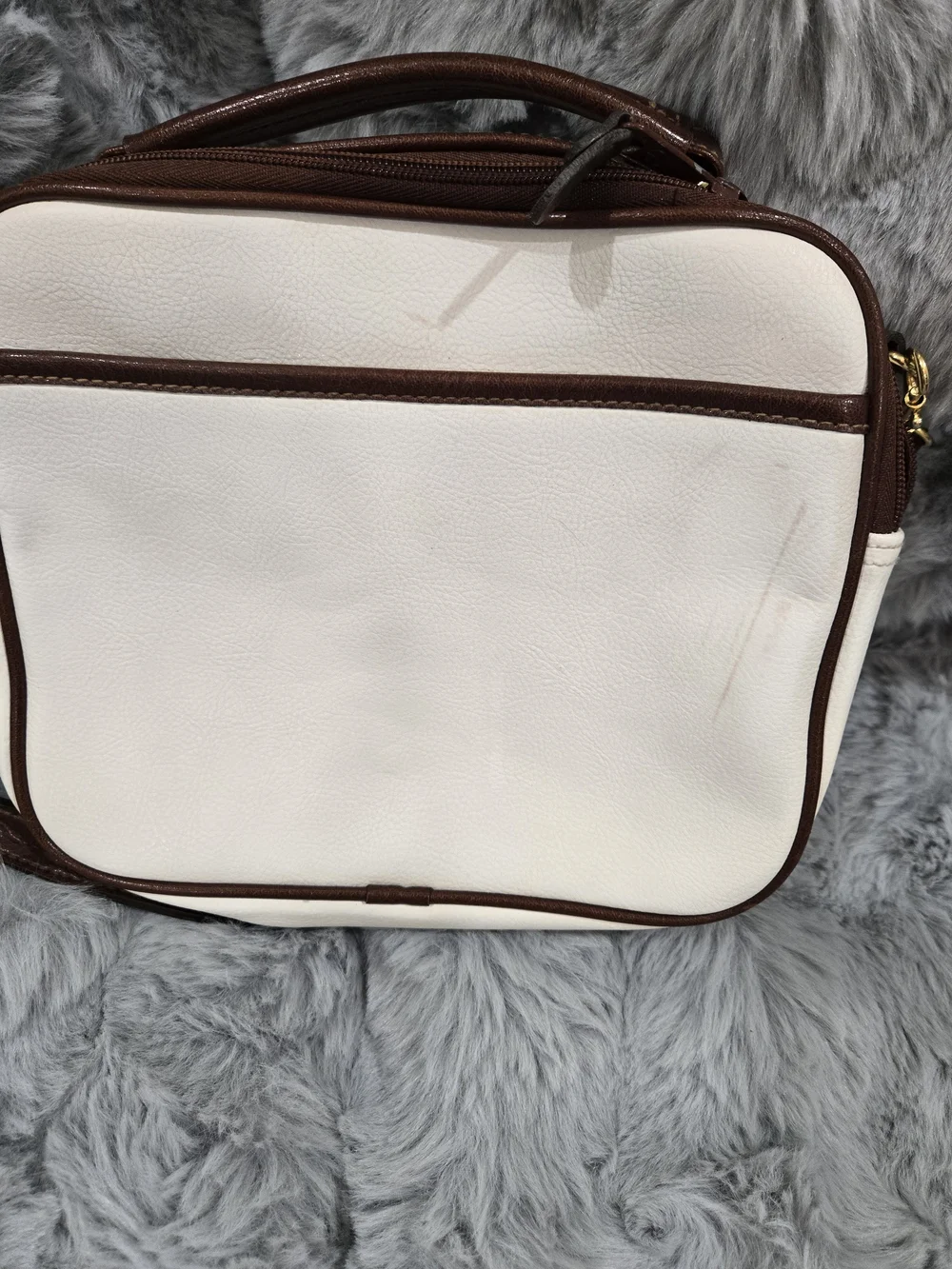 White and Brown Crossbody Bag - Classic Leather Trim